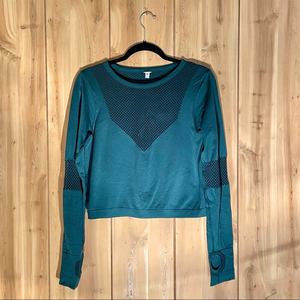 Teal JoyLab Seamless Crop Long Sleeve Workout Top